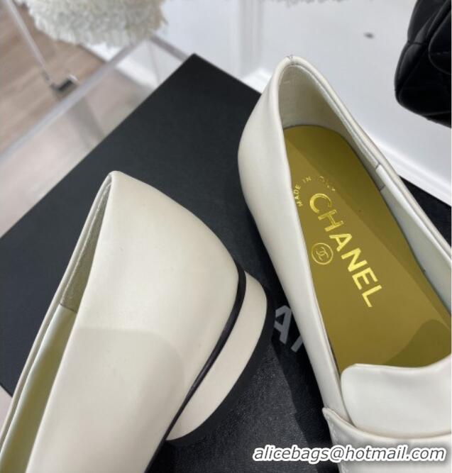 Super Quality Chanel Calfskin Pointed Loafers 2.5cm White 090803