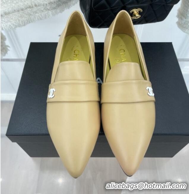 Top Quality Chanel Calfskin Pointed Loafers 2.5cm Beige 090804