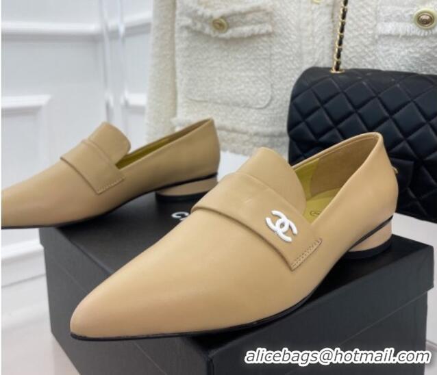 Top Quality Chanel Calfskin Pointed Loafers 2.5cm Beige 090804