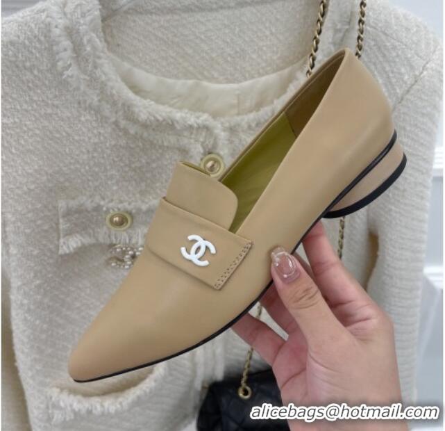 Top Quality Chanel Calfskin Pointed Loafers 2.5cm Beige 090804