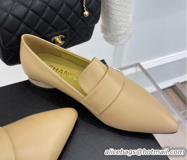 Top Quality Chanel Calfskin Pointed Loafers 2.5cm Beige 090804