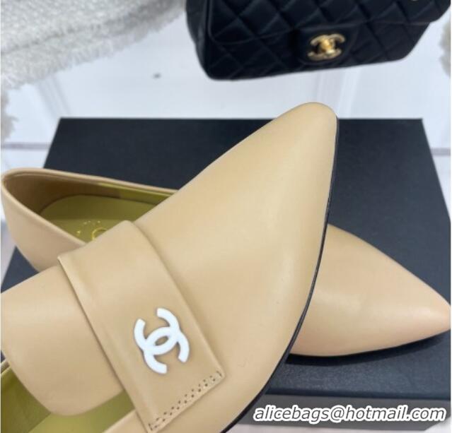 Top Quality Chanel Calfskin Pointed Loafers 2.5cm Beige 090804