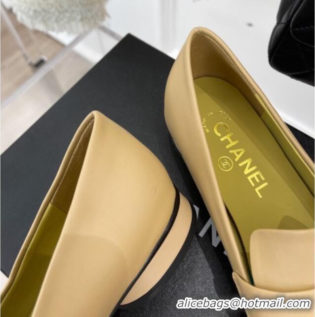 Top Quality Chanel Calfskin Pointed Loafers 2.5cm Beige 090804