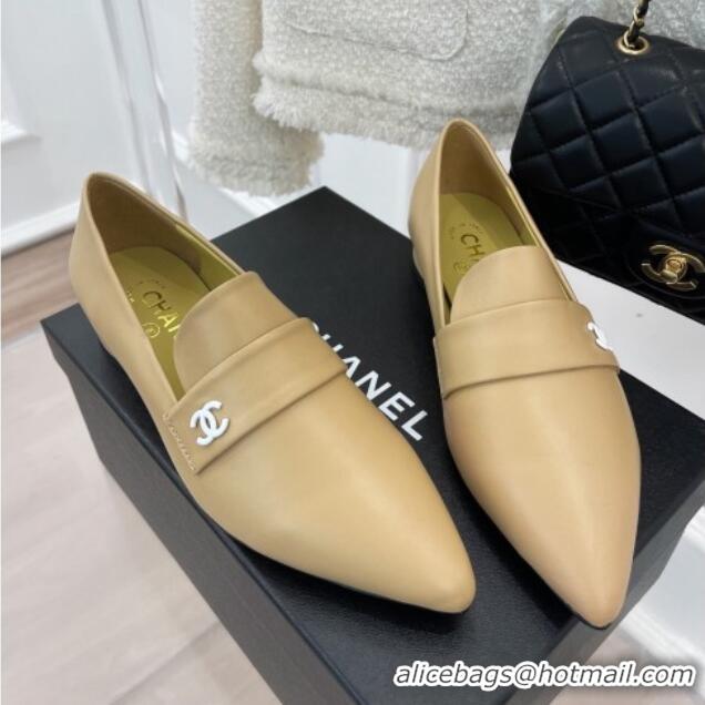 Top Quality Chanel Calfskin Pointed Loafers 2.5cm Beige 090804