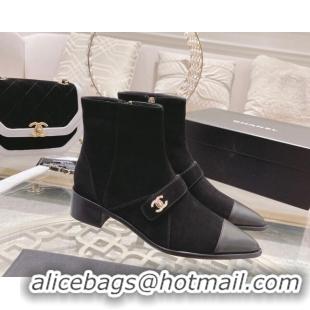 Custom Chanel Suede Pointed Ankle Boots 4cm with Buckle Black 090806