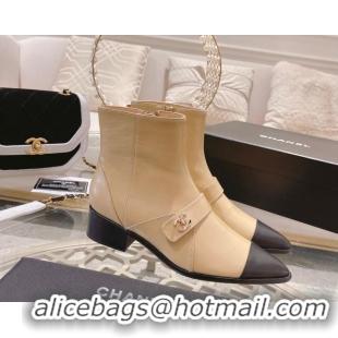 Sophisticated Chanel Calfskin Pointed Ankle Boots 4cm Beige 090807