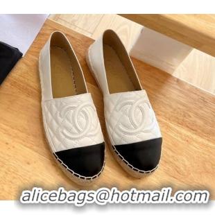 Duplicate Chanel Quilted Lambskin Espadrilles Cream White 090812