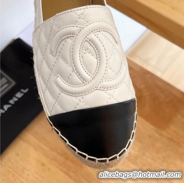 Duplicate Chanel Quilted Lambskin Espadrilles Cream White 090812