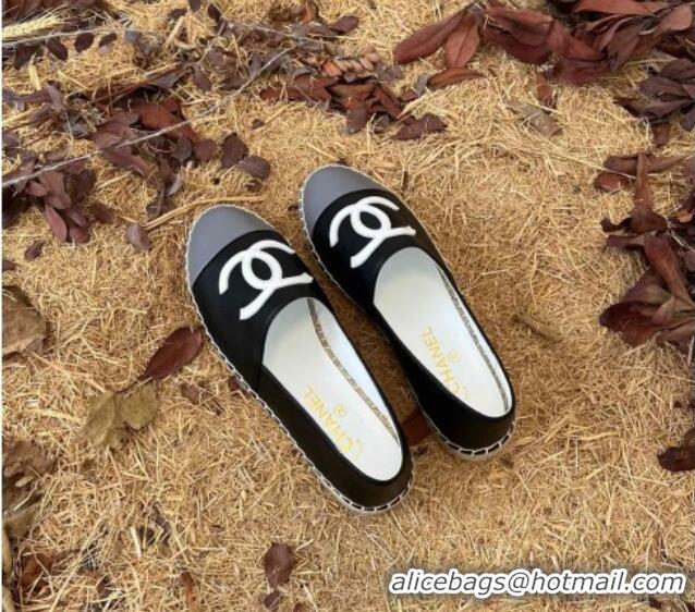 Duplicate Chanel Lambskin Espadrilles Black 090813