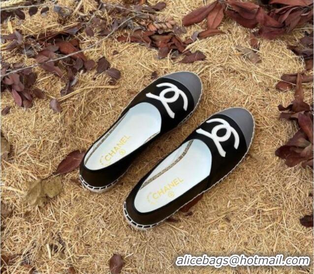 Duplicate Chanel Lambskin Espadrilles Black 090813