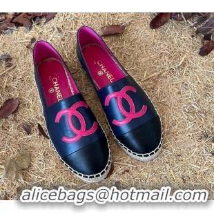 Design Chanel Lambskin Espadrilles Navy Blue 090817