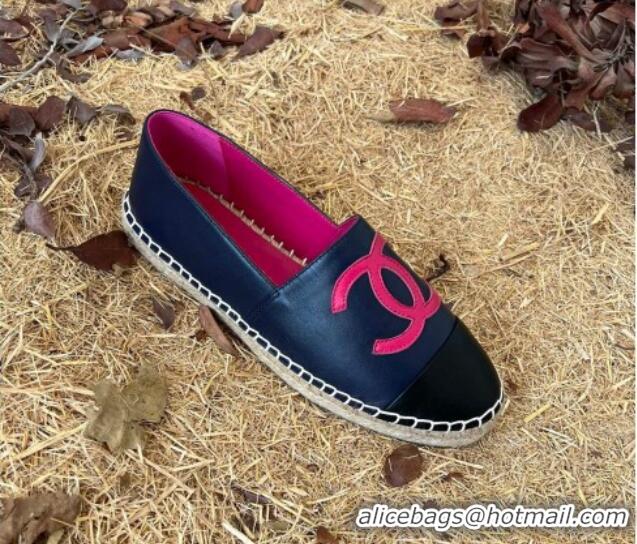 Design Chanel Lambskin Espadrilles Navy Blue 090817