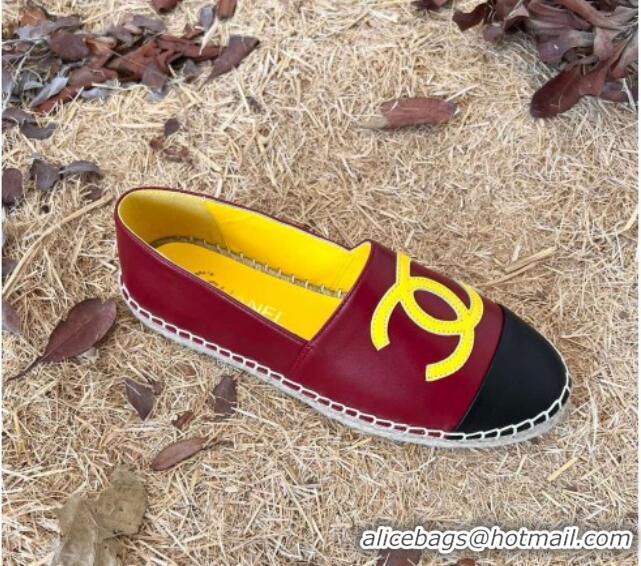 Hot Style Chanel Lambskin Espadrilles Burgundy 090819