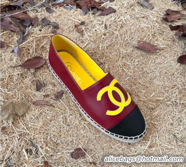 Hot Style Chanel Lambskin Espadrilles Burgundy 090819