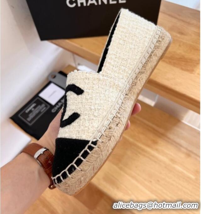 Sumptuous Chanel Shearling Espadrilles White/Black 090820