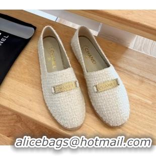 Good Quality Chanel Shearling Espadrilles White/Gold 090822