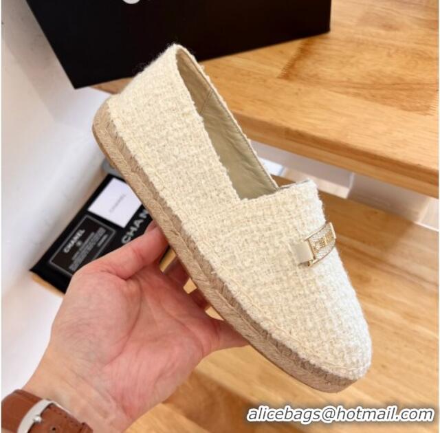 Good Quality Chanel Shearling Espadrilles White/Gold 090822