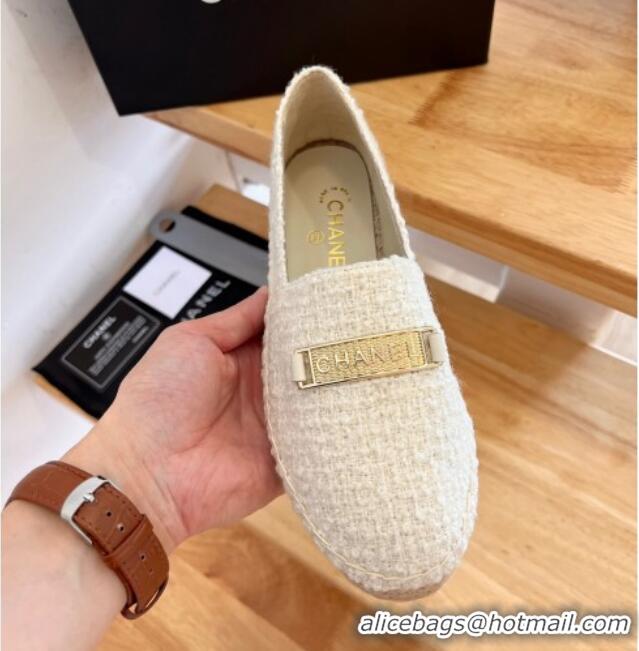 Good Quality Chanel Shearling Espadrilles White/Gold 090822