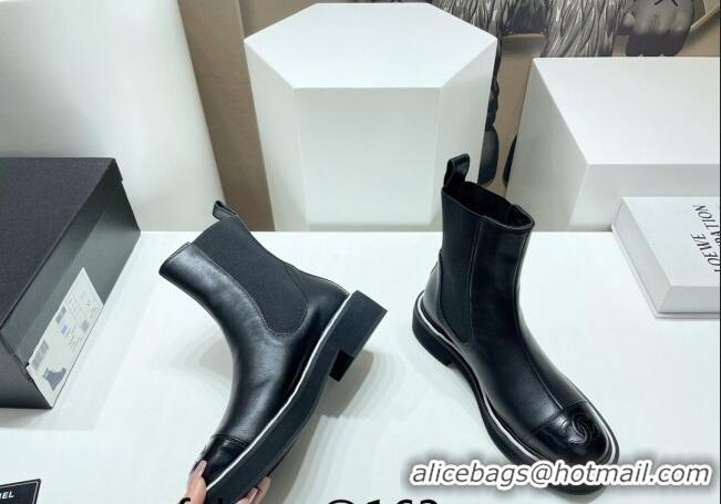 Good Quality Chanel Leather Ankle Chelsea Boots Black 090825