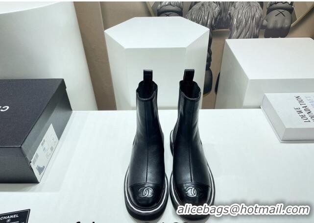 Good Quality Chanel Leather Ankle Chelsea Boots Black 090825