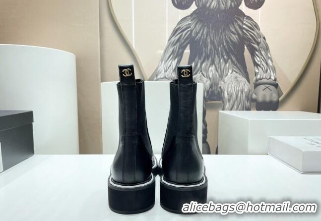 Good Quality Chanel Leather Ankle Chelsea Boots Black 090825