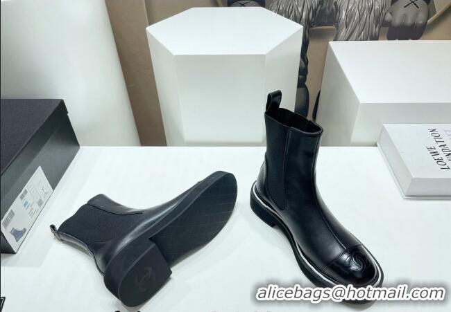 Good Quality Chanel Leather Ankle Chelsea Boots Black 090825