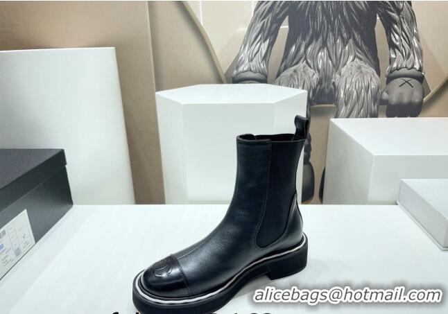 Good Quality Chanel Leather Ankle Chelsea Boots Black 090825