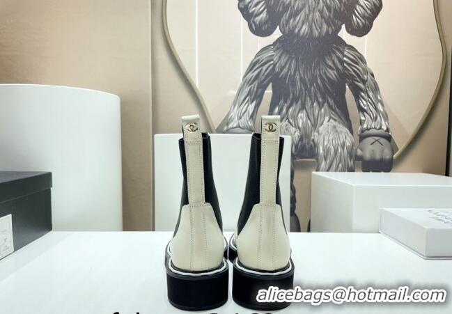 Perfect Chanel Leather Ankle Chelsea Boots White 090826