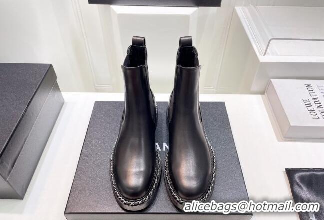 Good Looking Chanel Calfskin Chelsea Ankle Boots with Chain Black 090830