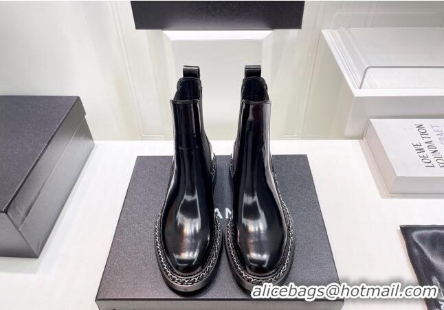 Purchase Chanel Patent Leather Chelsea Ankle Boots with Chain Black 090831