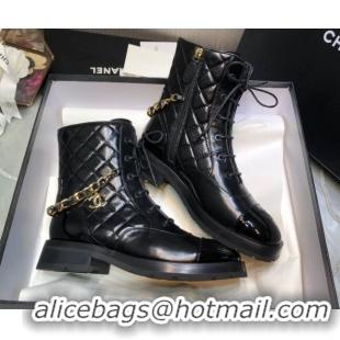 Good Quality Chanel Quilted Calfskin Ankle Boots with Chain Black 092111