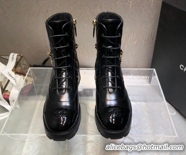 Good Quality Chanel Quilted Calfskin Ankle Boots with Chain Black 092111