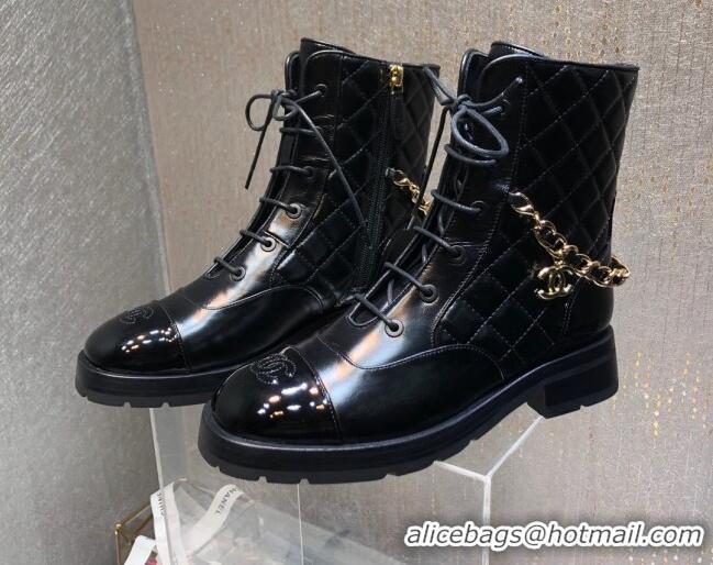 Good Quality Chanel Quilted Calfskin Ankle Boots with Chain Black 092111