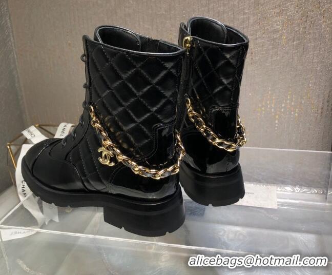 Good Quality Chanel Quilted Calfskin Ankle Boots with Chain Black 092111