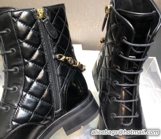 Good Quality Chanel Quilted Calfskin Ankle Boots with Chain Black 092111