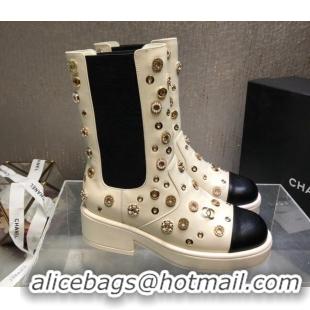 Grade Quality Chanel Calfskin Ankle Boots with Charm Allover White 092113