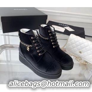 Pretty Style Chanel Velvet Platform Lace-ups G39332 Black