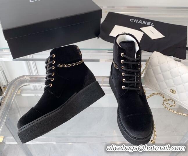 Pretty Style Chanel Velvet Platform Lace-ups G39332 Black