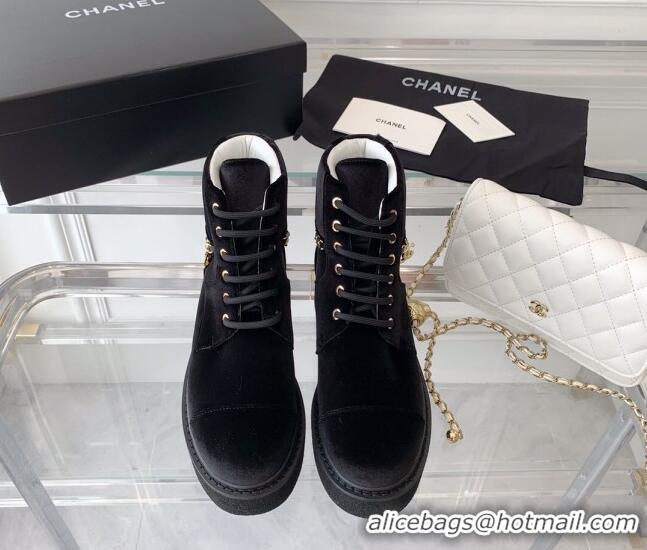 Pretty Style Chanel Velvet Platform Lace-ups G39332 Black