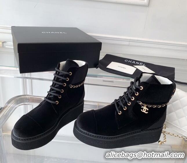 Pretty Style Chanel Velvet Platform Lace-ups G39332 Black