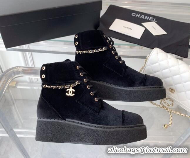 Pretty Style Chanel Velvet Platform Lace-ups G39332 Black