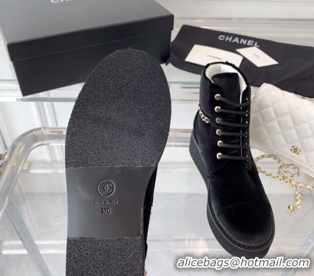 Pretty Style Chanel Velvet Platform Lace-ups G39332 Black