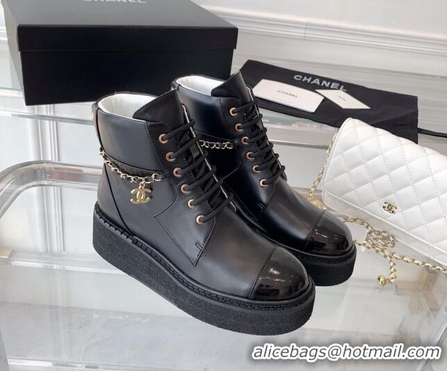 Discount Fashion Chanel Calfskin Platform Lace-ups G39332 Black