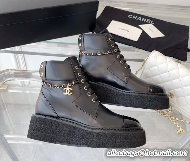 Discount Fashion Chanel Calfskin Platform Lace-ups G39332 Black