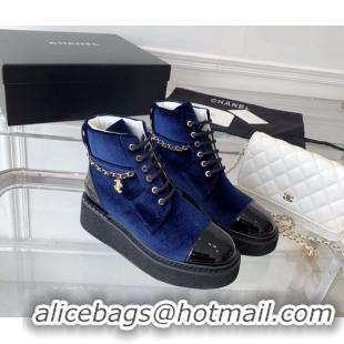 Good Looking Chanel Velvet Platform Lace-ups G39332 Blue