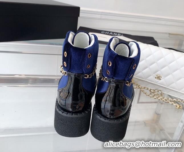 Good Looking Chanel Velvet Platform Lace-ups G39332 Blue