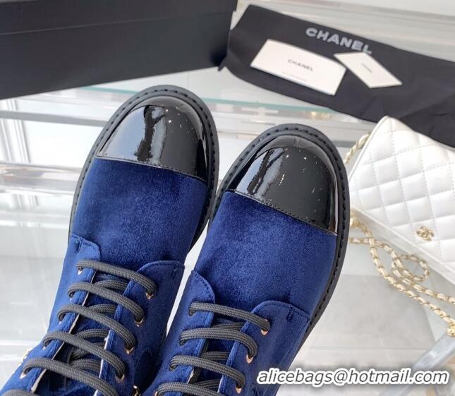 Good Looking Chanel Velvet Platform Lace-ups G39332 Blue