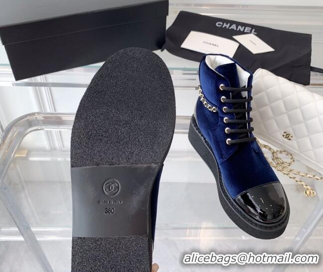 Good Looking Chanel Velvet Platform Lace-ups G39332 Blue