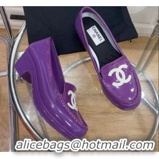 Low Cost Chanel CC Patent Leather Loafers Purple 092121