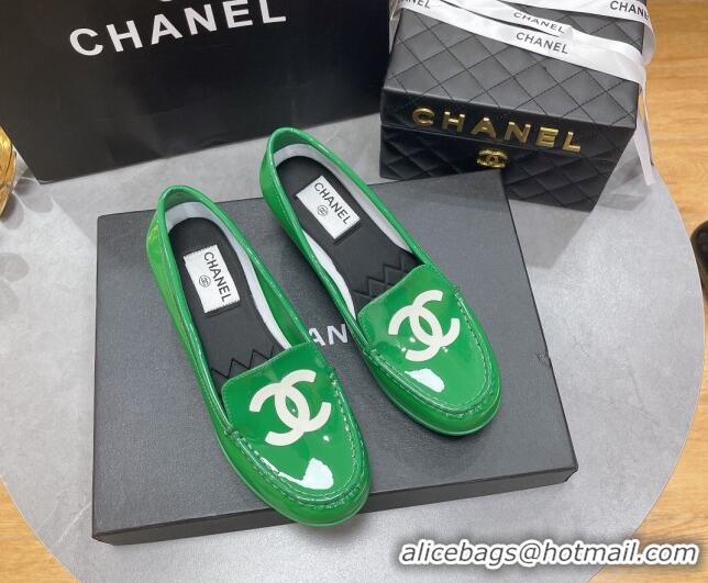 Comfortable Chanel CC Patent Leather Loafers Green 092122